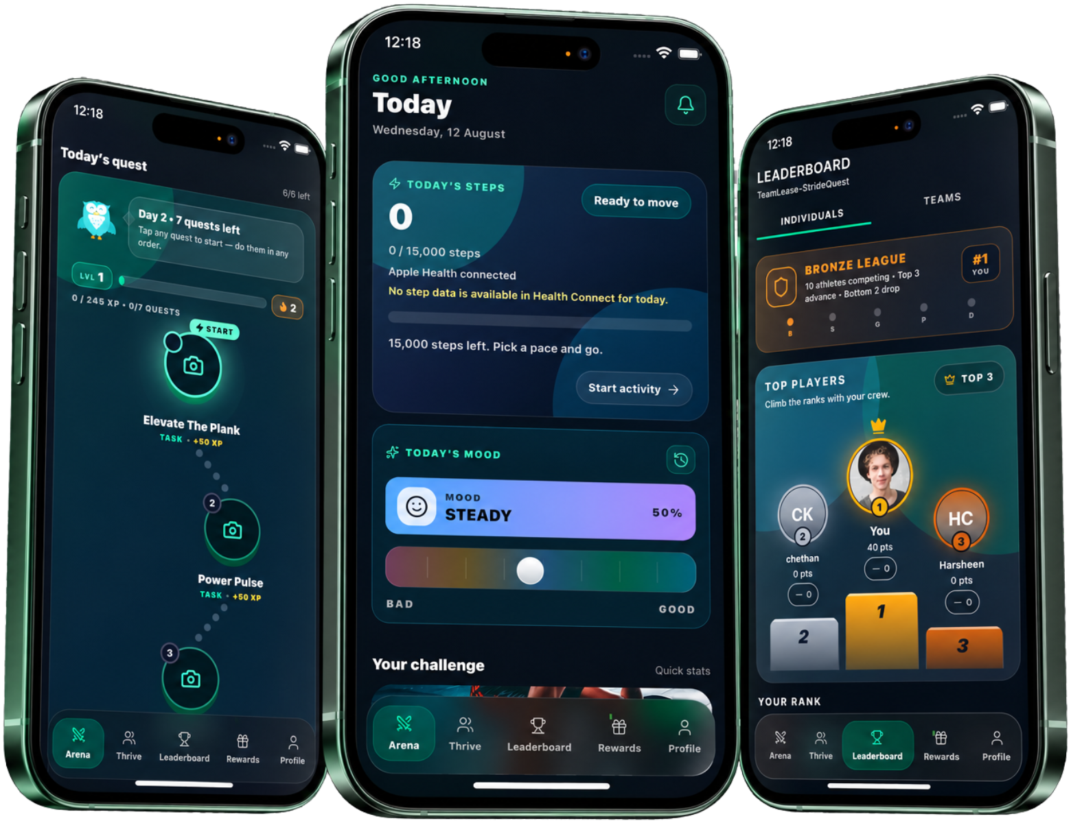 Stride Quest employee engagement and corporate wellness app mockup